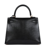 Hermes Kelly Sellier 25 Black Varanus Niloticus Lizard Gold Hardware