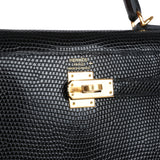 Hermes Kelly Sellier 25 Black Varanus Niloticus Lizard Gold Hardware