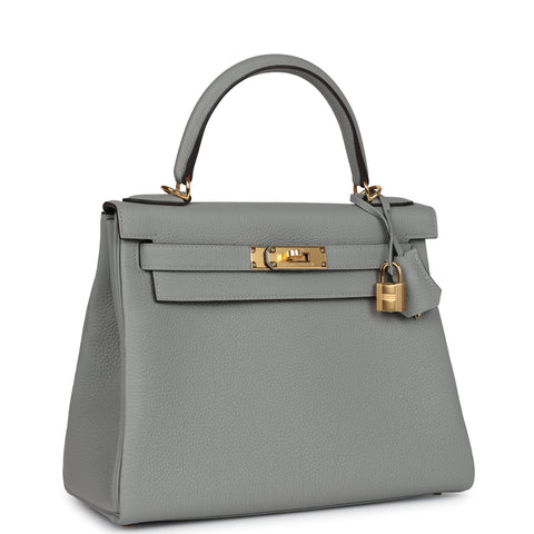 Hermes Kelly Retourne 28 Gris Mouette Togo Gold Hardware