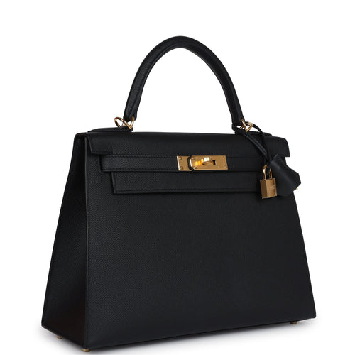 Hermes Kelly Sellier 28 Black Epsom Gold Hardware