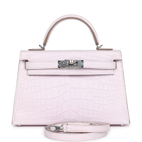 Hermes Kelly Sellier 20 Mauve Pale Boreal Satin Alligator Palladium Hardware