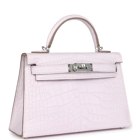 Hermes Kelly Sellier 20 Mauve Pale Boreal Satin Alligator Palladium Hardware