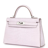 Hermes Kelly Sellier 20 Mauve Pale Boreal Satin Alligator Palladium Hardware