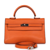 Pre-owned Hermes Micro Kelly 15 Orange Swift Palladium Hardware