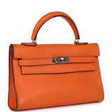 Pre-owned Hermes Micro Kelly 15 Orange Swift Palladium Hardware