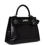 Hermes Kelly Sellier 25 Black Shiny Niloticus Crocodile Palladium Hardware