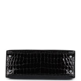 Hermes Kelly Sellier 25 Black Shiny Niloticus Crocodile Palladium Hardware