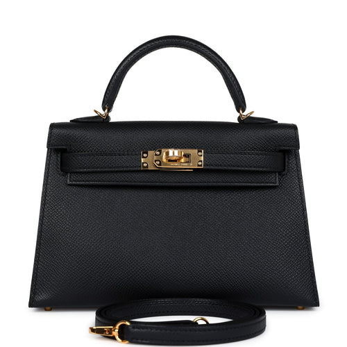 Hermes Kelly Sellier 20 Black Epsom Gold Hardware