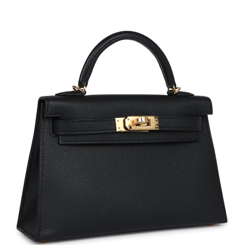 Hermes Kelly Sellier 20 Black Epsom Gold Hardware