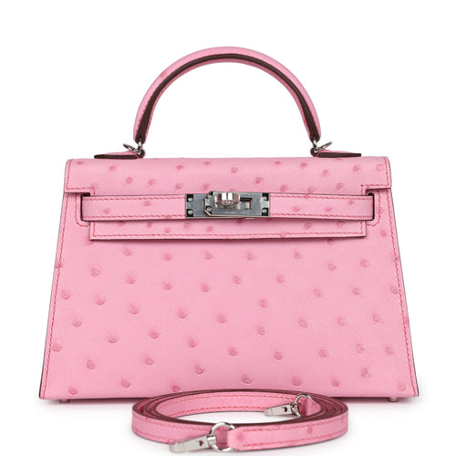 Hermes Kelly Sellier 20 Bubblegum Ostrich Palladium Hardware