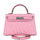 Hermes Kelly Sellier 20 Bubblegum Ostrich Palladium Hardware