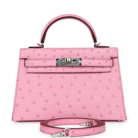 Hermes Kelly Sellier 20 Bubblegum Ostrich Palladium Hardware