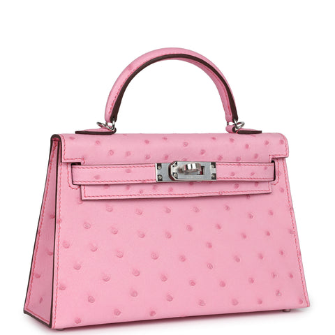 Hermes Kelly Sellier 20 Bubblegum Ostrich Palladium Hardware