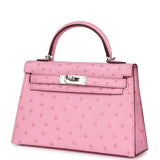 Hermes Kelly Sellier 20 Bubblegum Ostrich Palladium Hardware