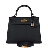 Hermes Kelly Sellier 25 Black Epsom Gold Hardware