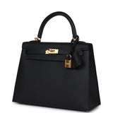 Hermes Kelly Sellier 25 Black Epsom Gold Hardware