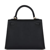 Hermes Kelly Sellier 25 Black Epsom Gold Hardware