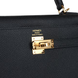 Hermes Kelly Sellier 25 Black Epsom Gold Hardware