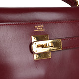 Vintage Hermes Kelly Retourne 32 Rouge H Box Gold Hardware