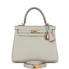 Pre-owned Hermes Kelly Retourne 25 Gris Perle Swift Gold Hardware