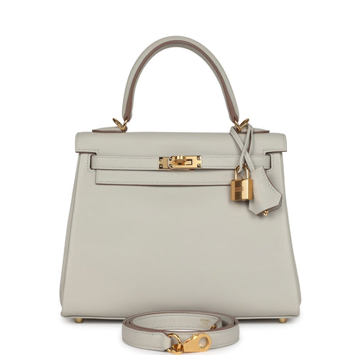 Pre-owned Hermes Kelly Retourne 25 Gris Perle Swift Gold Hardware