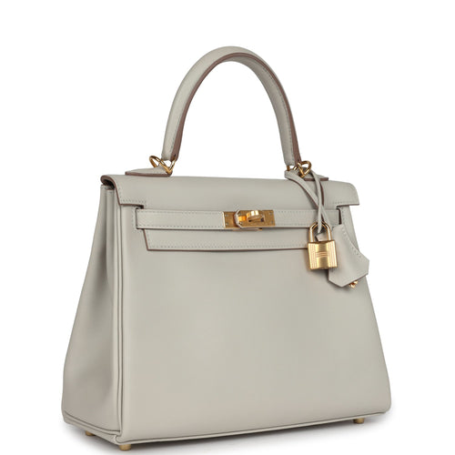Pre-owned Hermes Kelly Retourne 25 Gris Perle Swift Gold Hardware