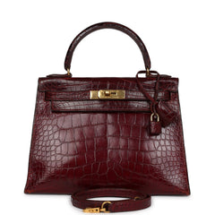 Vintage Hermes Kelly Sellier 28 Rouge H Alligator Gold Hardware
