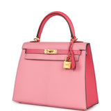 Hermes Special Order (HSS) Kelly Sellier 25 Rose Confetti and Rose Lipstick Chevre Brushed Gold Hardware