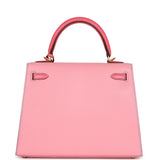 Hermes Special Order (HSS) Kelly Sellier 25 Rose Confetti and Rose Lipstick Chevre Brushed Gold Hardware