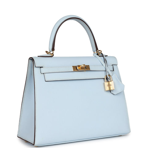 Hermes Kelly Sellier 25 Bleu Brume Epsom Gold Hardware