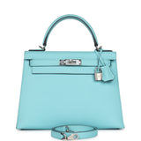 Hermes Kelly Sellier 28 Bleu Atoll Epsom Palladium Hardware