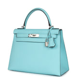 Hermes Kelly Sellier 28 Bleu Atoll Epsom Palladium Hardware