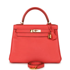 Pre-owned Hermes Kelly Retourne 28 Rose Jaipur Clemence Gold Hardware