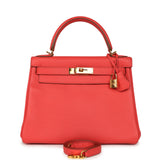 Pre-owned Hermes Kelly Retourne 28 Rose Jaipur Clemence Gold Hardware - Thumbnail View 1
