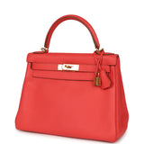 Pre-owned Hermes Kelly Retourne 28 Rose Jaipur Clemence Gold Hardware - Thumbnail View 5