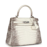 Hermes Kelly Retourne 25 Himalaya Niloticus Crocodile Palladium Hardware