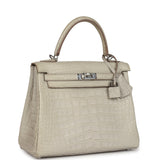 Pre-owned Hermes Kelly Retourne 25 Beton Matte Alligator Palladium Hardware