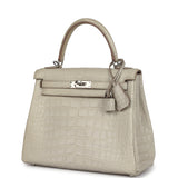 Pre-owned Hermes Kelly Retourne 25 Beton Matte Alligator Palladium Hardware