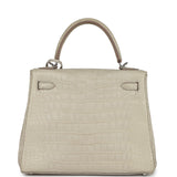 Pre-owned Hermes Kelly Retourne 25 Beton Matte Alligator Palladium Hardware