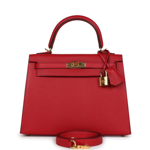 Hermes Kelly Sellier 25 Rouge Casaque Epsom Gold Hardware