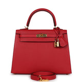 Hermes Kelly Sellier 25 Rouge Casaque Epsom Gold Hardware