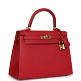 Hermes Kelly Sellier 25 Rouge Casaque Epsom Gold Hardware