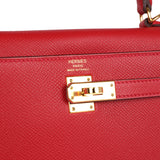 Hermes Kelly Sellier 25 Rouge Casaque Epsom Gold Hardware