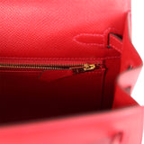 Hermes Kelly Sellier 25 Rouge Casaque Epsom Gold Hardware