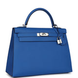 Hermes Kelly Sellier 32 Bleu France Epsom Palladium Hardware