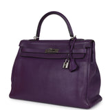 Pre-owned Hermes Kelly Retourne 35 Ultraviolet Clemence Palladium Hardware