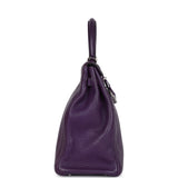 Pre-owned Hermes Kelly Retourne 35 Ultraviolet Clemence Palladium Hardware