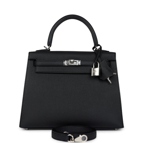 Hermes Kelly Sellier 25 Black Epsom Palladium Hardware