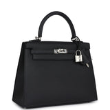 Hermes Kelly Sellier 25 Black Epsom Palladium Hardware