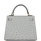 Hermes Kelly Sellier 25 Bleu Glacier Ostrich Gold Hardware